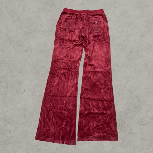 Juicy Couture Pants Womens Medium Red Y2K Velour Cargo Flare Wide Leg 2000s - Picture 8 of 8